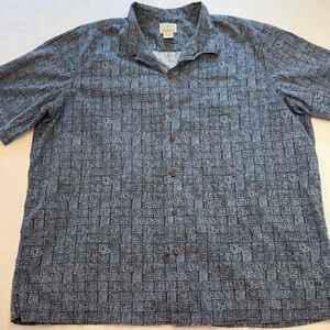 L.L. Bean Tropics Short Sleeve Button Up Mens XL Blue Hawaiian Cotton